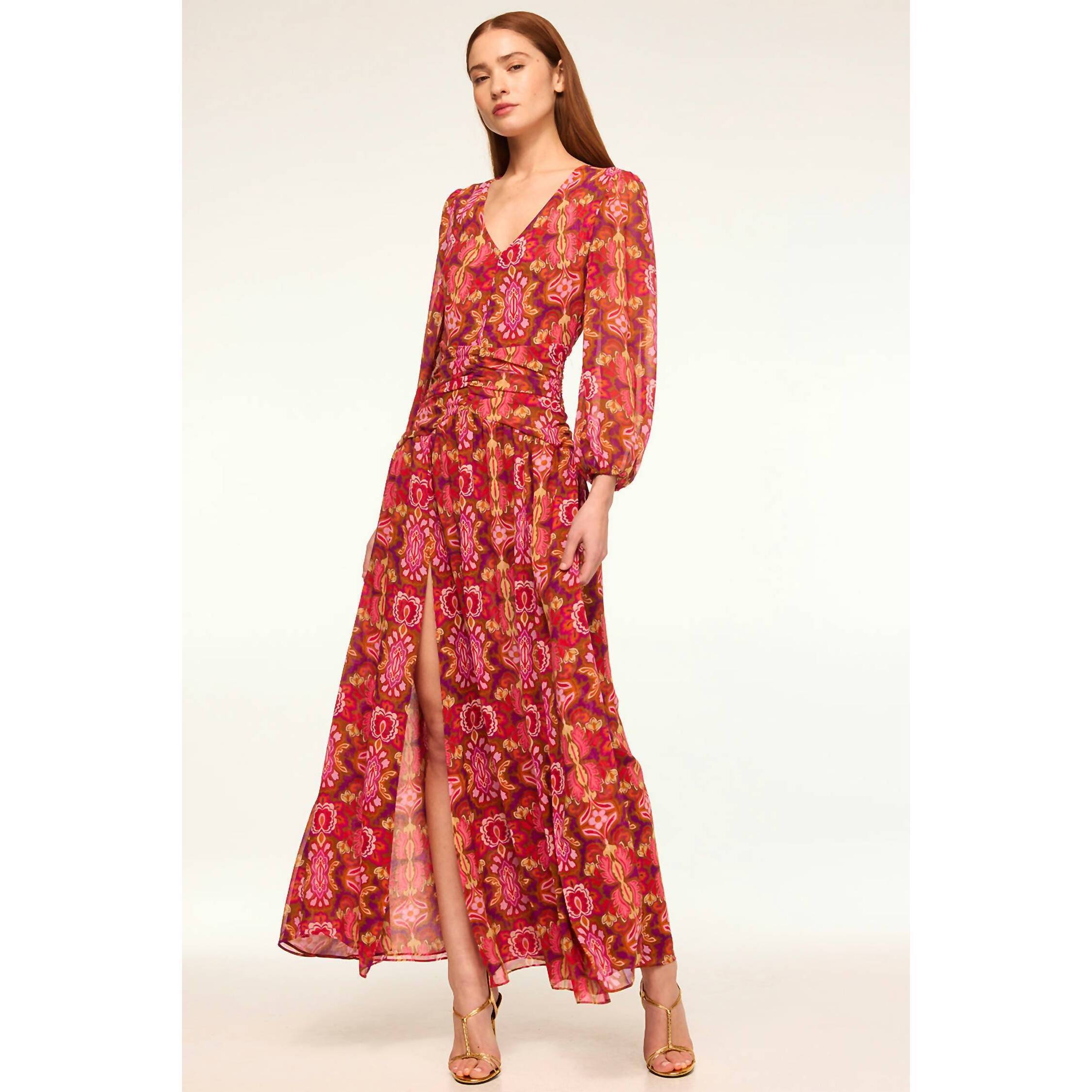 New Misa Los Angeles Bright Floral Midi Dress In Multicolor